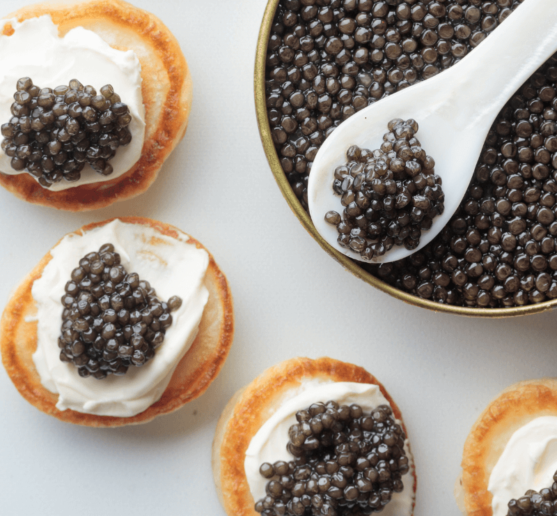 Ockap Caviar: Beluga, Kaluga, Osetra, Sevruga.