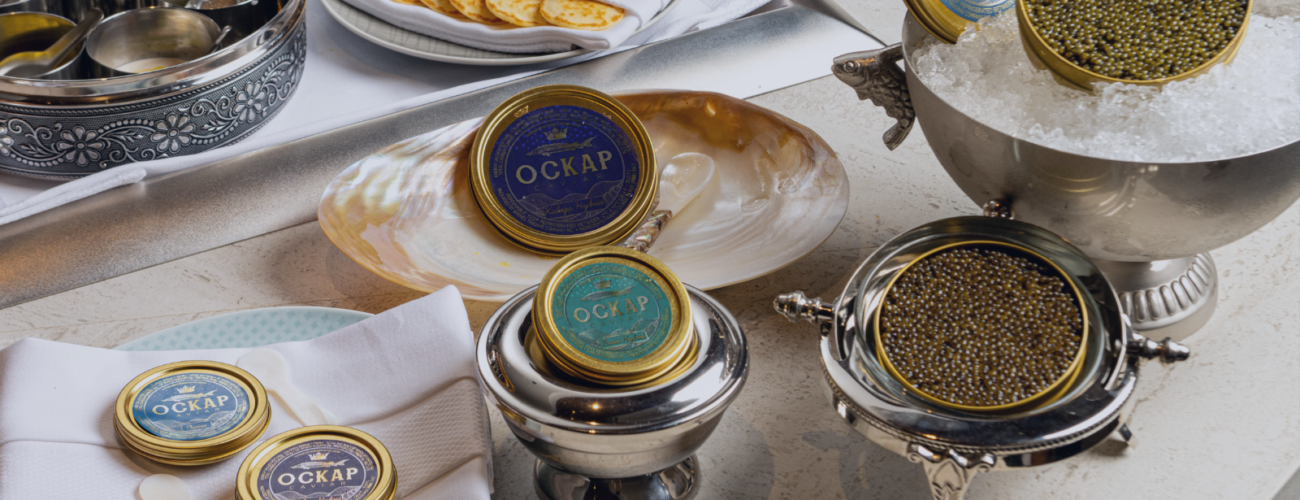 Ockap Caviar: Beluga, Kaluga, Osetra, Sevruga.